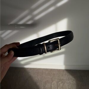 Mango Black Real Leather Belt with Gold Buckle Size Small/ One Size